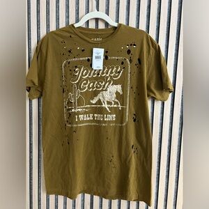 Johnny Cash I Walk The Line Graphic Brown T-Shirt- M